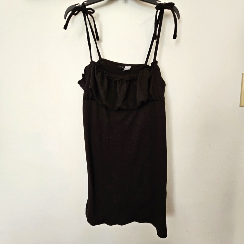 Divided by H&M Spaghetti Strap Bow Black Mini Dress Size L NWOT
